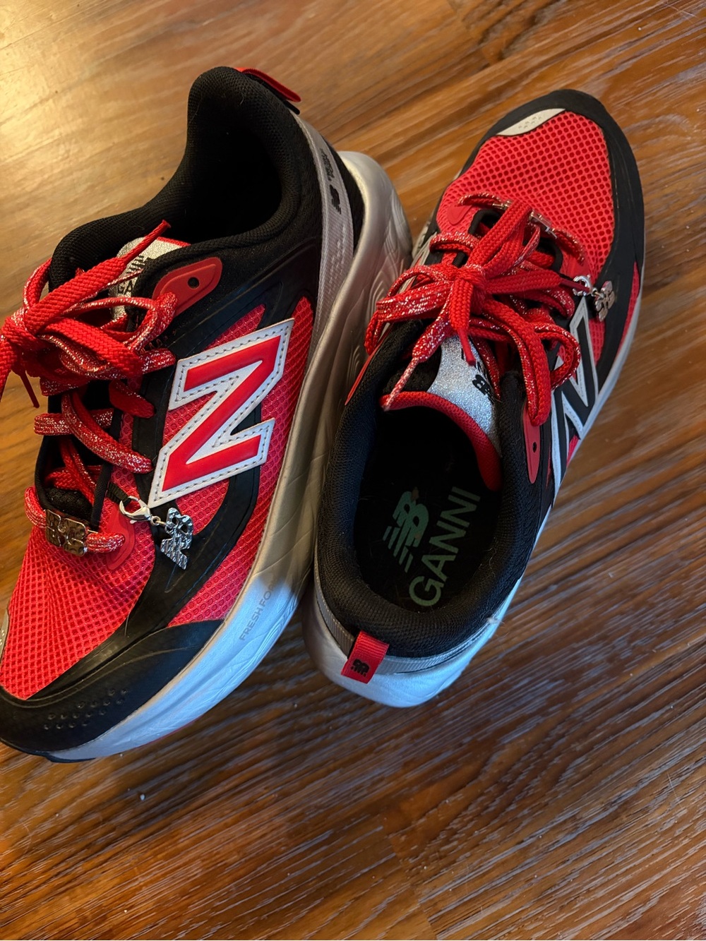 GANNI / New Balance Collab Red and Black Women's  Sneakers with charms size 8